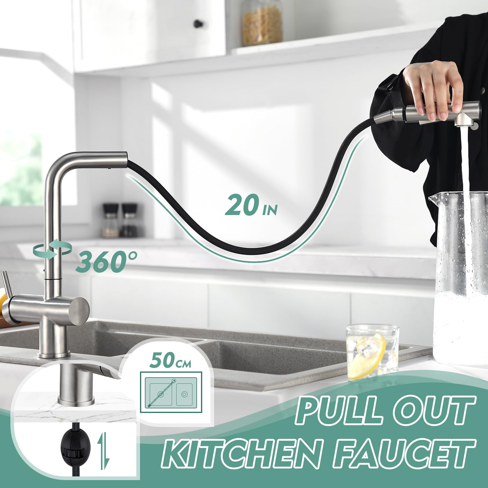 Premium Stainless Steel Pull Down Kitchen Faucet with Magnetic Docking Sprayer - Brushed Nickel RV & Commercial Bar Sink Faucet - Ideal for Home Kitchens, Restaurants, and RV Use