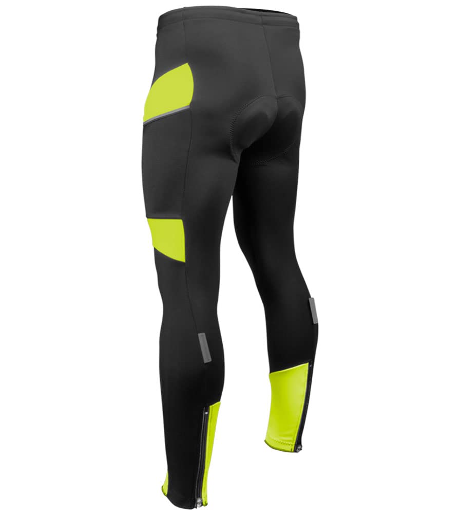 Men's Thermal Brushed Fleece Cycling Tights with Pockets & Reflective Details - All Day Comfort for Winter Biking - Made in USA - Perfect for Cold Weather Commuting, Road Cycling & Indoor Training