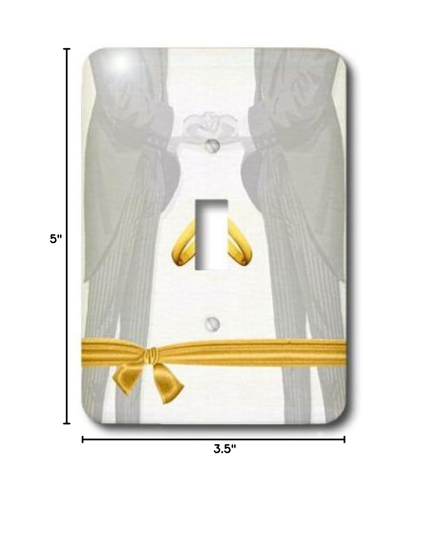 3D Rose Light Switch Cover - Two Grooms in Wedding Tuxes with Gold Wedding Bands - Decorative Wall Plate for Home, Bedroom, Bathroom - Perfect for Same-Sex Couples & LGBTQ+ Weddings