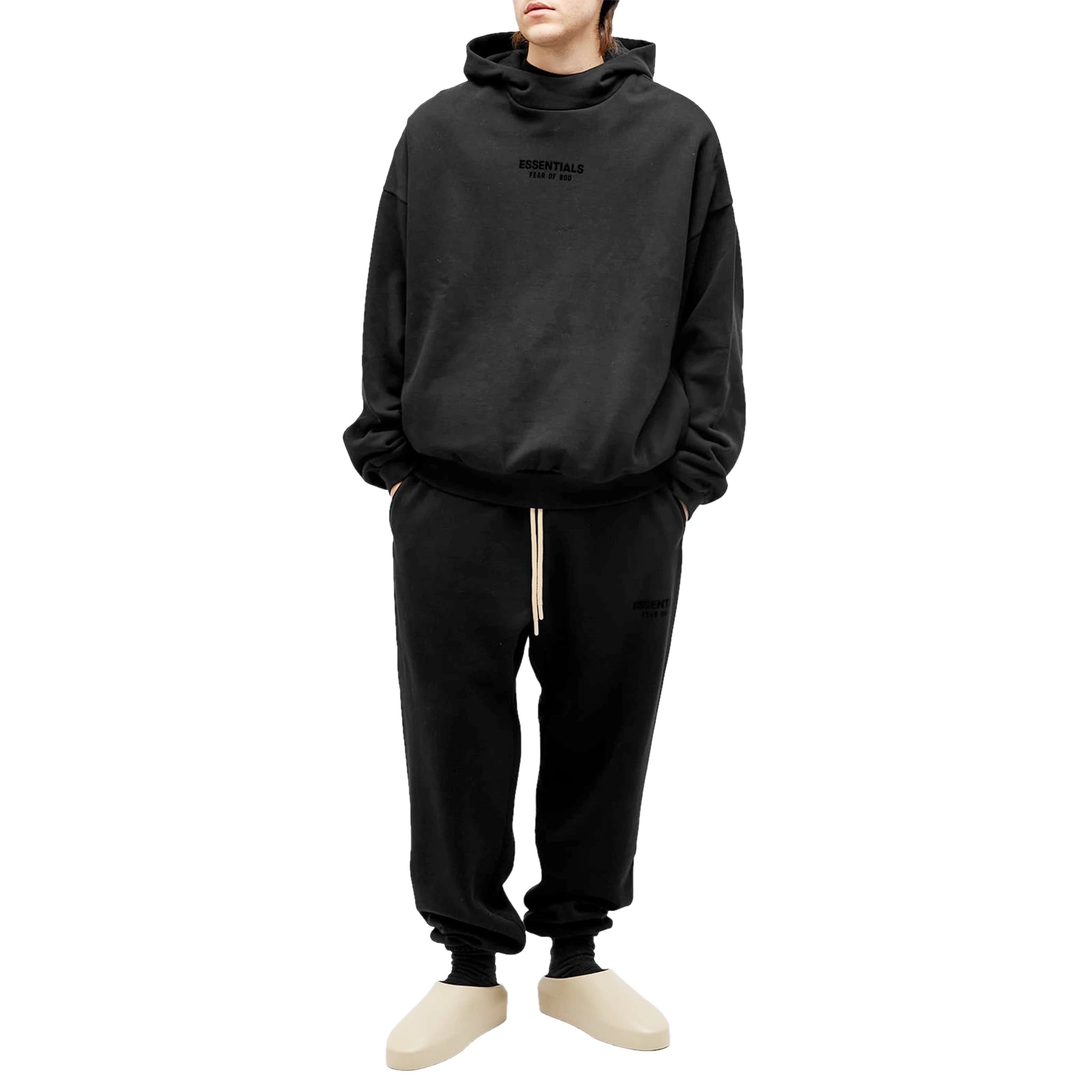 Fear Of God Essentials Jet Black Hoodie (FW23) - Premium Cotton Streetwear Pullover for Men | Casual Wear, Layering & Urban Fashion