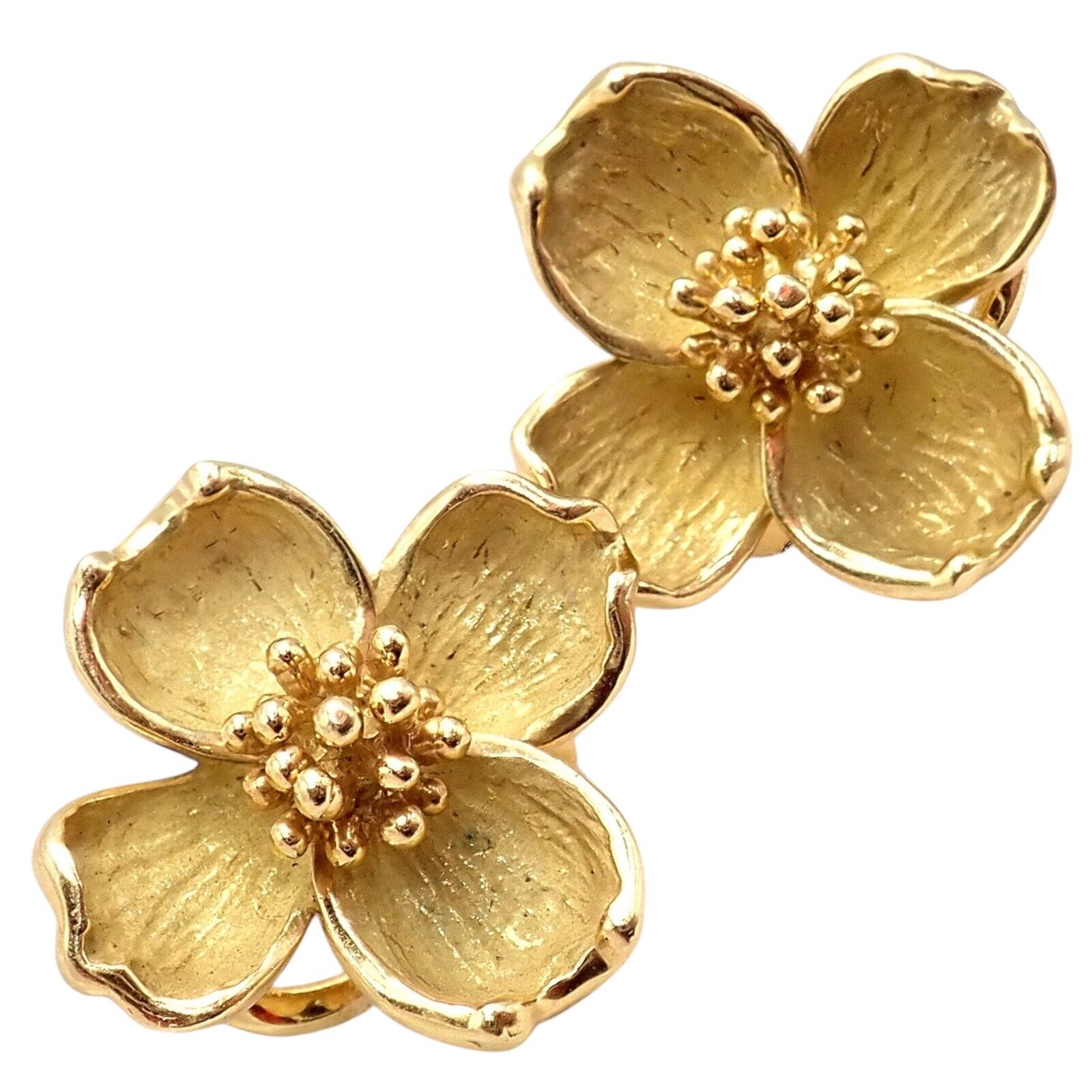 Authentic Vintage Tiffany & Co 18K Yellow Gold Dogwood Flower Earrings - Elegant Jewelry for Women, Perfect Gift for Anniversary, Wedding & Special Occasions