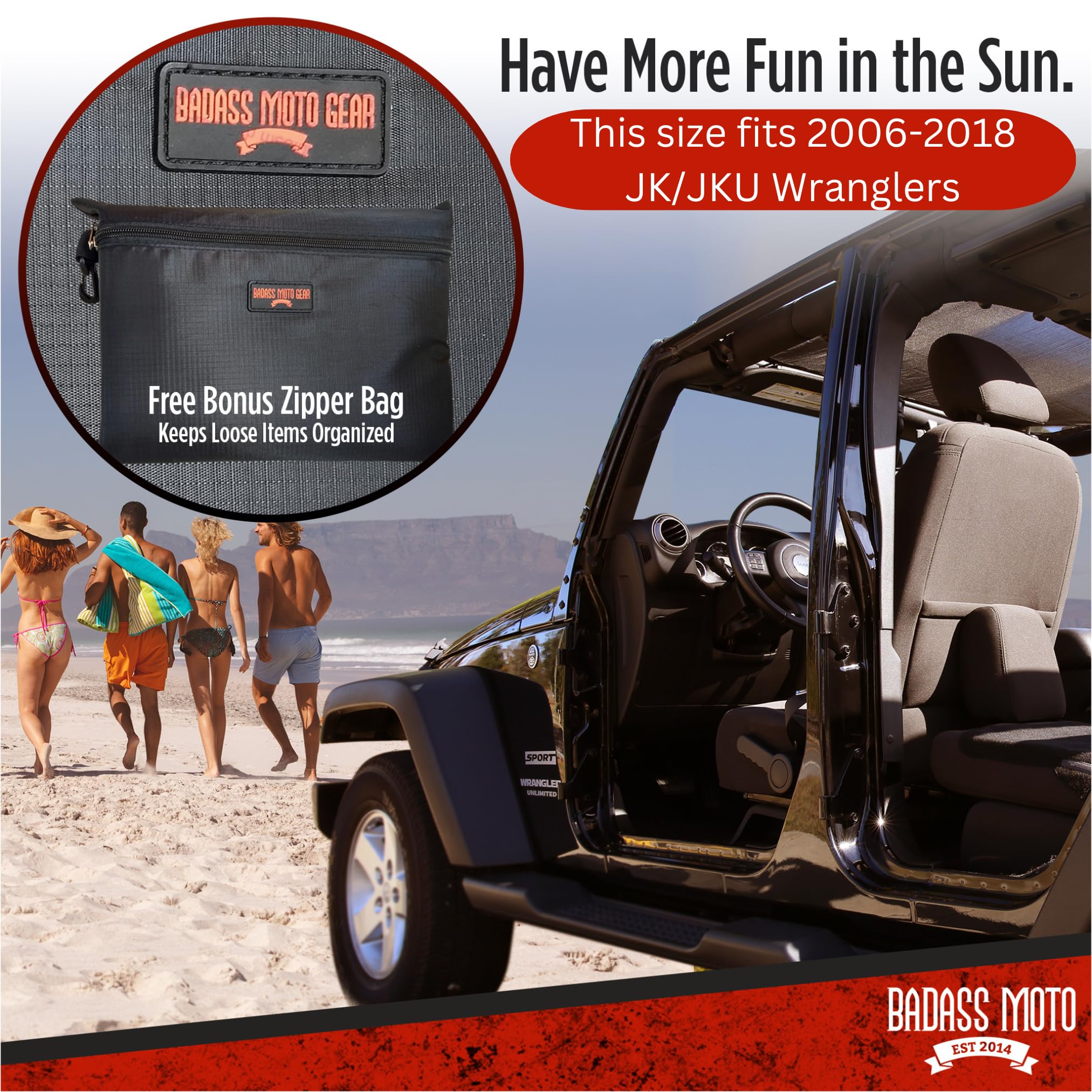 Premium Jeep Wrangler Sunshade Top Mesh (2007-2018 JK & JKU) - UV Protection, Wind & Noise Reduction, Cool Comfort - Easy No-Tool Installation - Perfect Jeep Accessories Gift for Off-Road & Summer Adventures