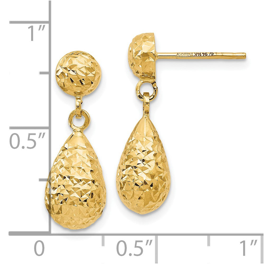 22J Gold Diamond Cut Post Dangle Earrings for Women - Elegant Party & Wedding Jewelry Gift