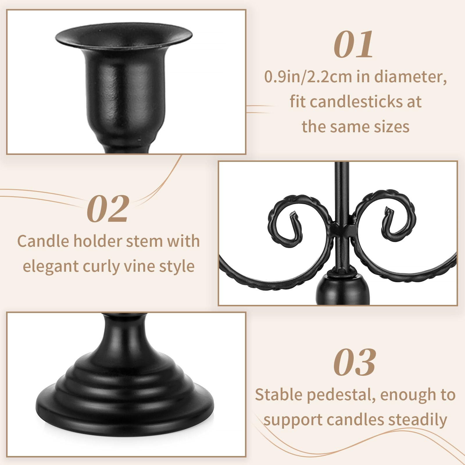 Halloween Candle Holder Set of 2 - Black Gothic Candelabra for Spooky Decor | Christmas Candle Stick Holders for Holiday Table Centerpiece, Mantel & Party Decorations