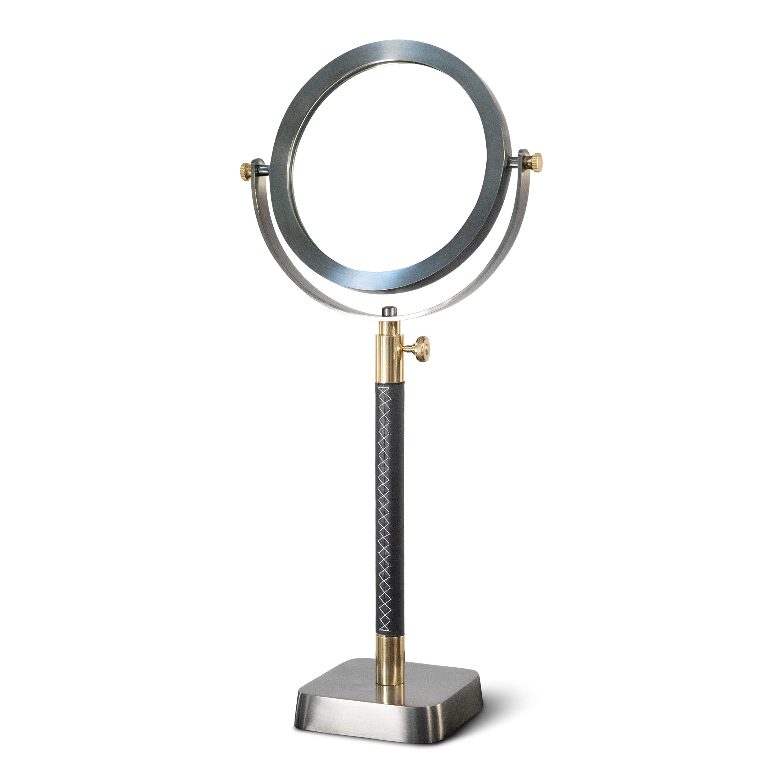 Adjustable Aluminum Leather Vanity Mirror (DH8025) - Height Adjustable Makeup Mirror with Leather Stand for Dressing Table & Bathroom | Perfect for Makeup, Skincare & Hair Styling at Home