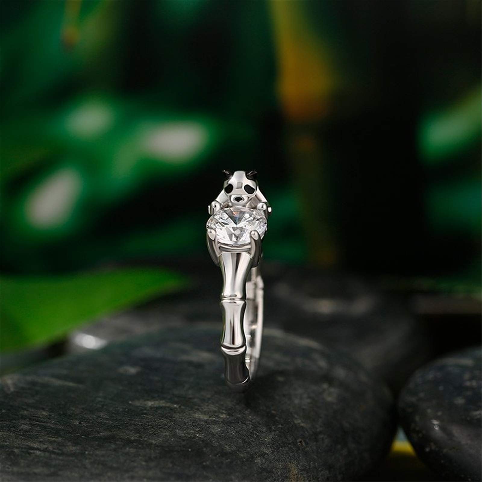 Jeulia Sterling Silver Hug Me Cute Panda Ring for Women - Round Cut Dainty Jewelry Gift for Wife, Girlfriend - Perfect for Engagement, Wedding, Anniversary, Christmas & Birthday - Comes with Jewelry Box - Ideal for Everyday Wear & Special Occasions