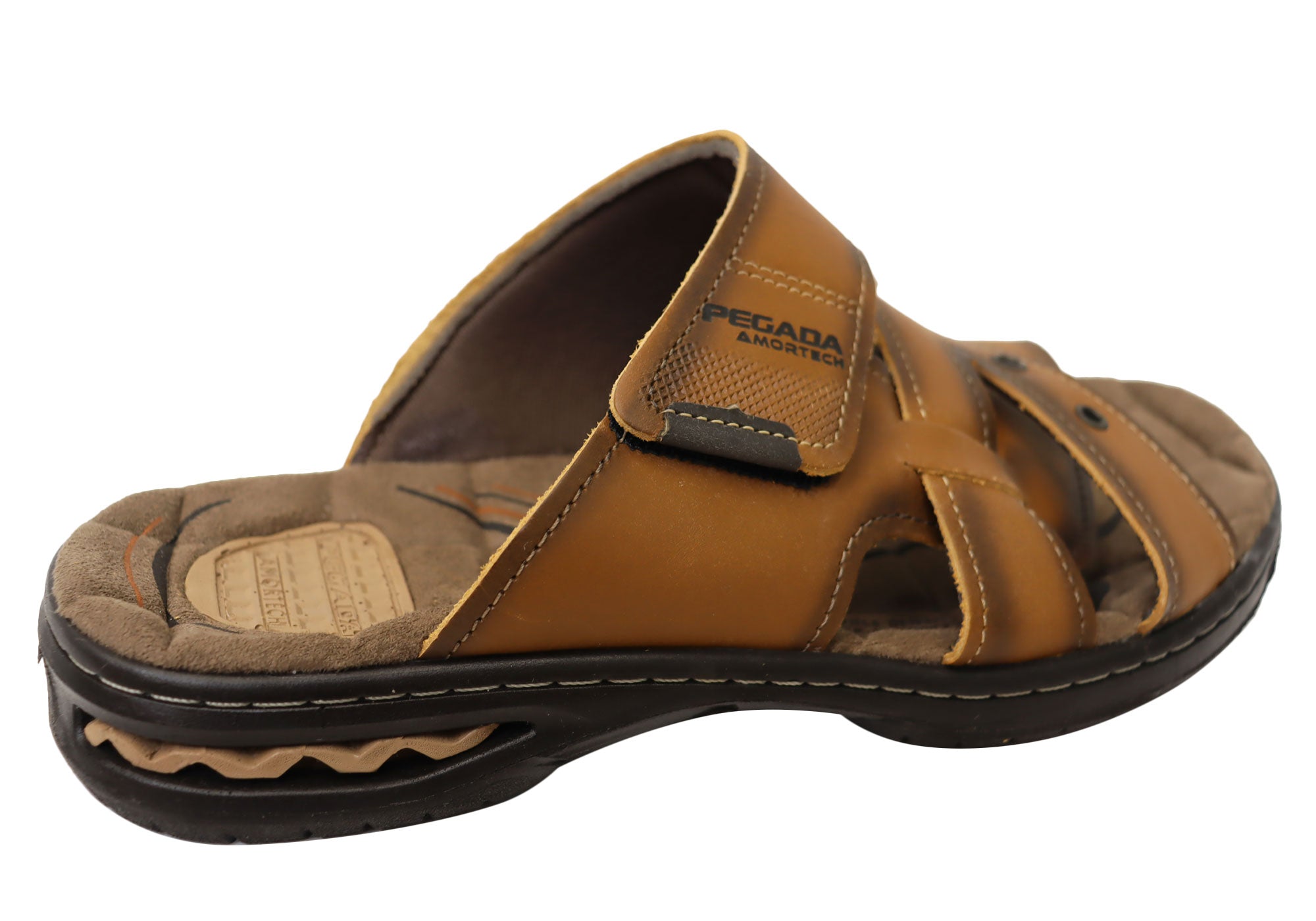 **Pegada Islander Men's Comfortable Leather Slides Sandals - Handmade in Brazil - Perfect for Beach, Pool & Casual Wear**
