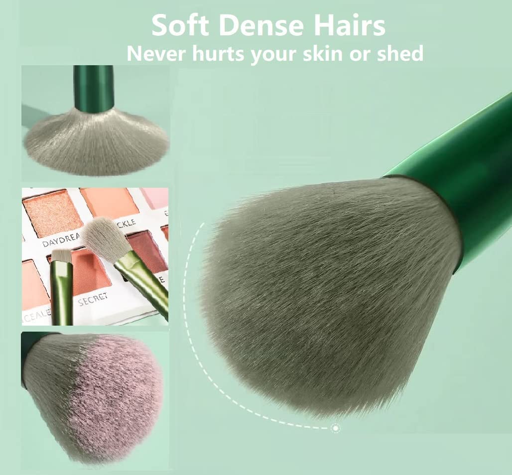 **Professional 13-Piece Makeup Brushes Kit - Calyrex Face & Eyeshadow Brushes Set for Foundation, Blending & Contouring | Travel-Friendly Makeup Tools for Beginners & Enthusiasts (Green) | Perfect for Everyday Makeup, Travel & Professional Use**