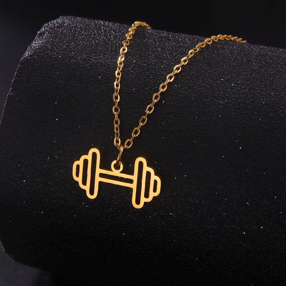 Lucktune Heartbeat Dumbbell Pendant Necklace - Stainless Steel Heart Shaped Fitness Jewelry for Women & Men - Perfect for Workouts, Gym, Valentine's Gift & Everyday Fashion Accessory