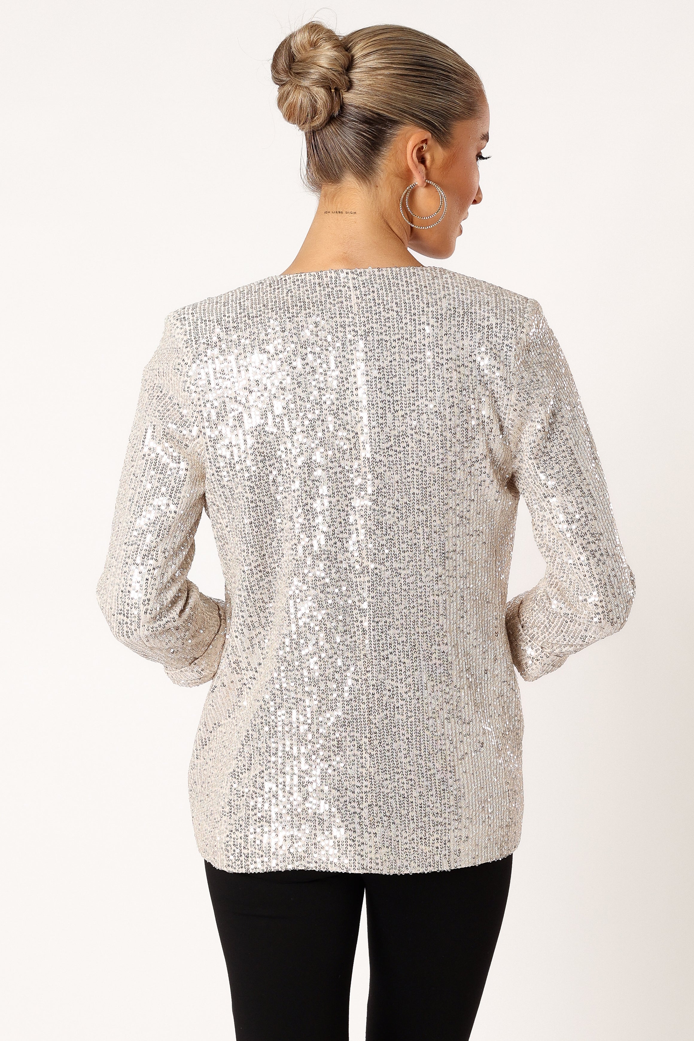 Camille Sequin Blazer for Women - Silver Sparkle Party Blazer - Perfect for Evening Events, Weddings, and Special Occasions