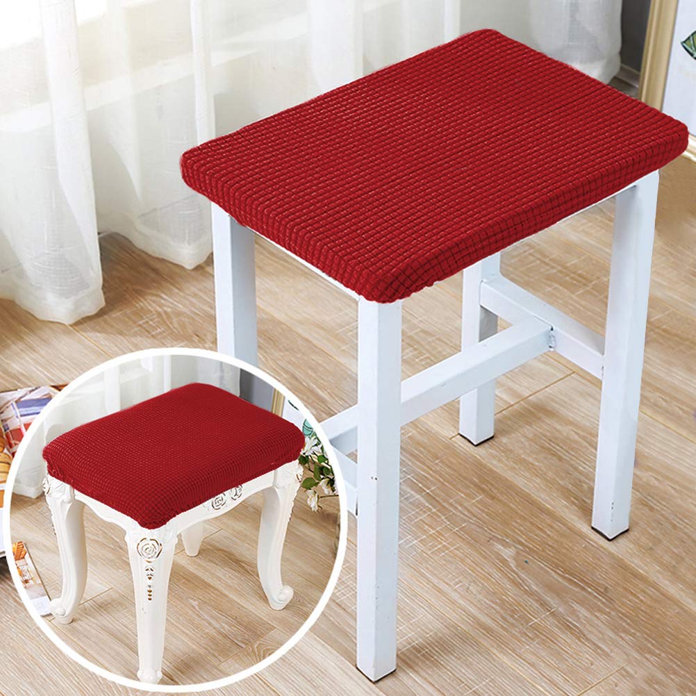 ANWUCHEN 4 Pack Elastic Rectangle Bar Stool Covers - Jacquard Chair Seat Slipcovers for Wooden & Metal Stools, Vanity Bench & Counter Stools - Perfect for Dining Room, Kitchen Island & Home Decor (Red)