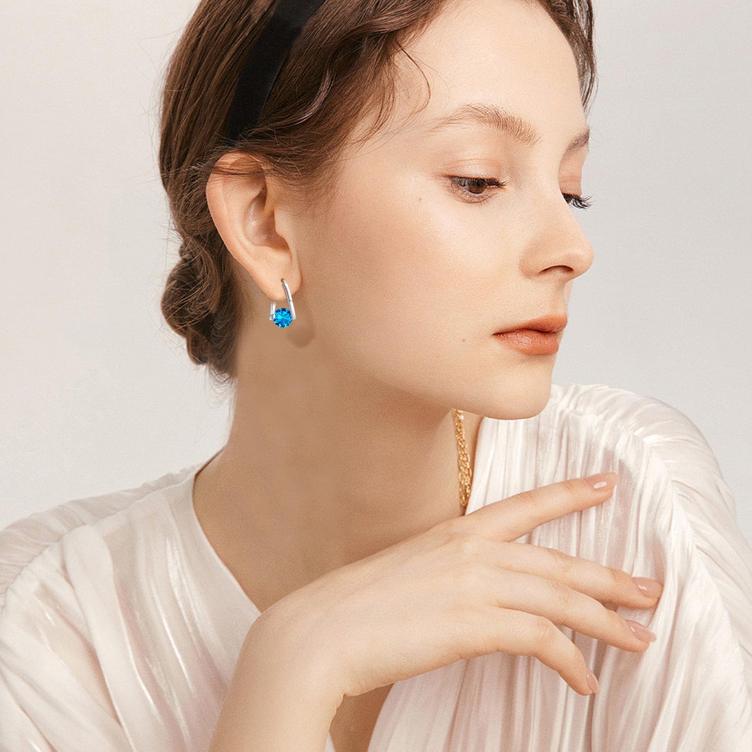 Birthstone Hoop Earrings for Women & Girls - 925 Sterling Silver Hypoallergenic Jewelry - Perfect Gift for Sensitive Ears | Ideal for Birthdays, Anniversaries & Everyday Wear