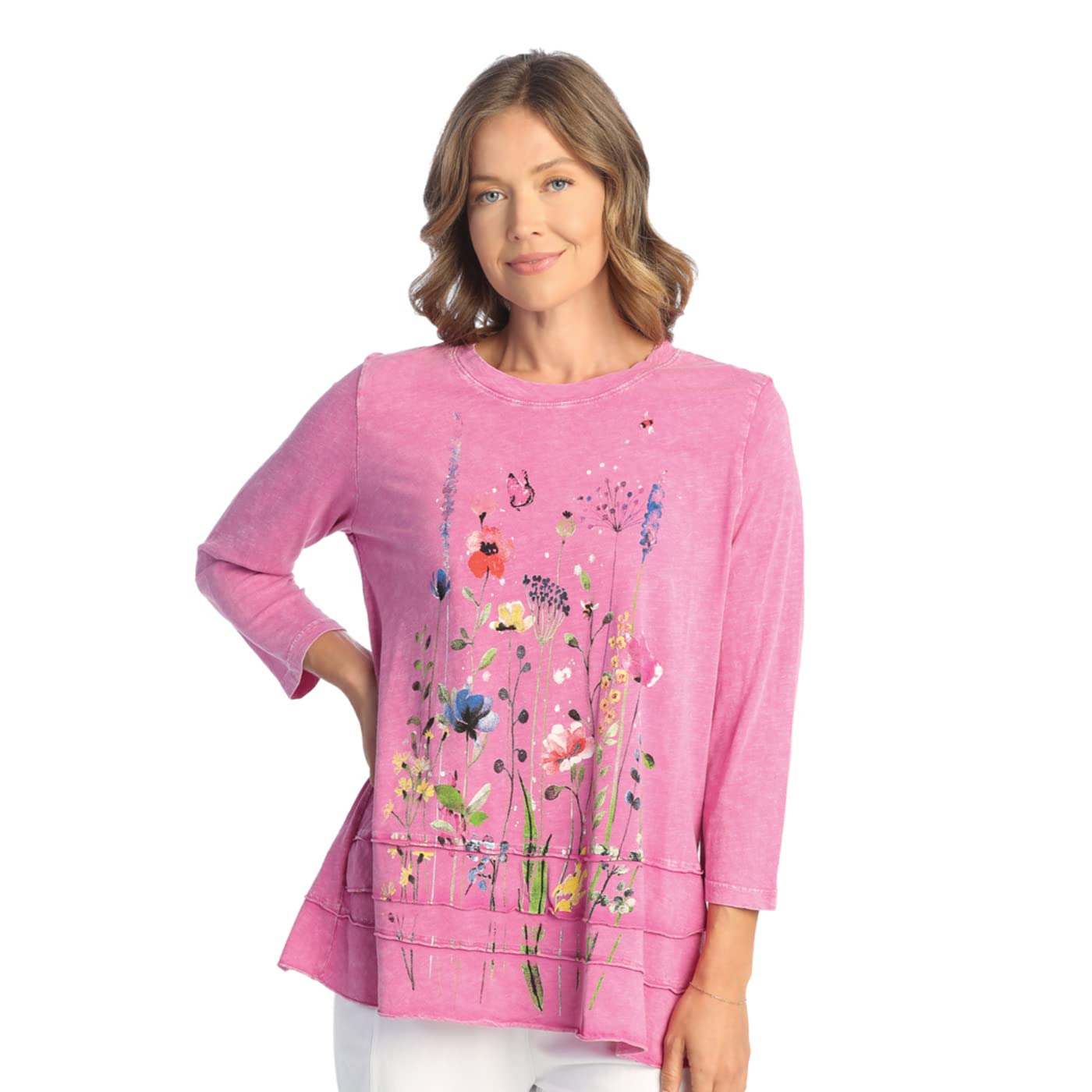 Jess & Jane Floral Print Layered Tunic Top for Women - Summer Casual Blouse with V-Neck & Flowy Sleeves - Perfect for Beach Outings, Date Nights & Office Wear