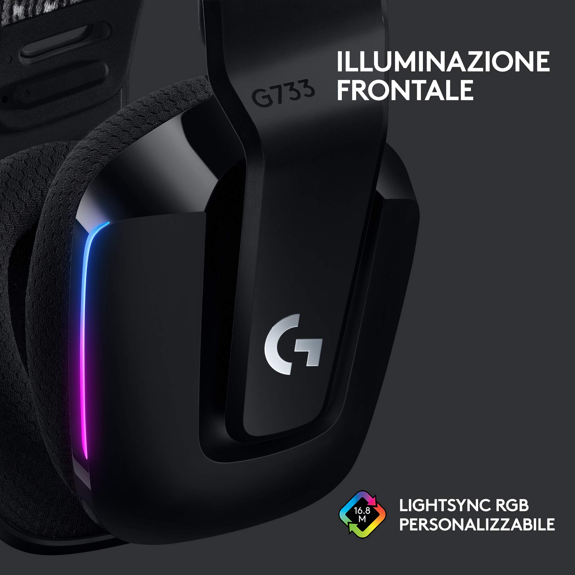 Logitech G733 LIGHTSPEED Wireless Gaming Headset with Microphone - Suspension Headband, LIGHTSYNC RGB, Blue VOICE Technology, PRO-G Audio Drivers - Black | Perfect for PC, PS5, Xbox Series X Gaming & Streaming