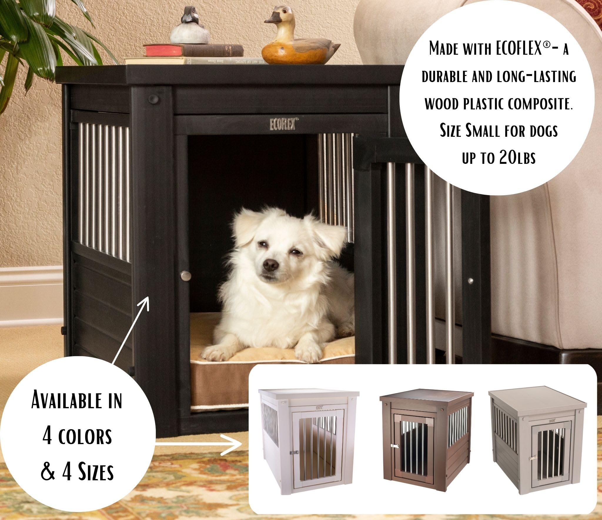 New Age Pet ECOFLEX Dog Crate End Table - Stylish Furniture Pet Crate for Crate Trained Dogs with Stainless Steel Frame & Secure Latch - 10 Year Warranty - Perfect for Living Rooms, Bedrooms & Home Decor