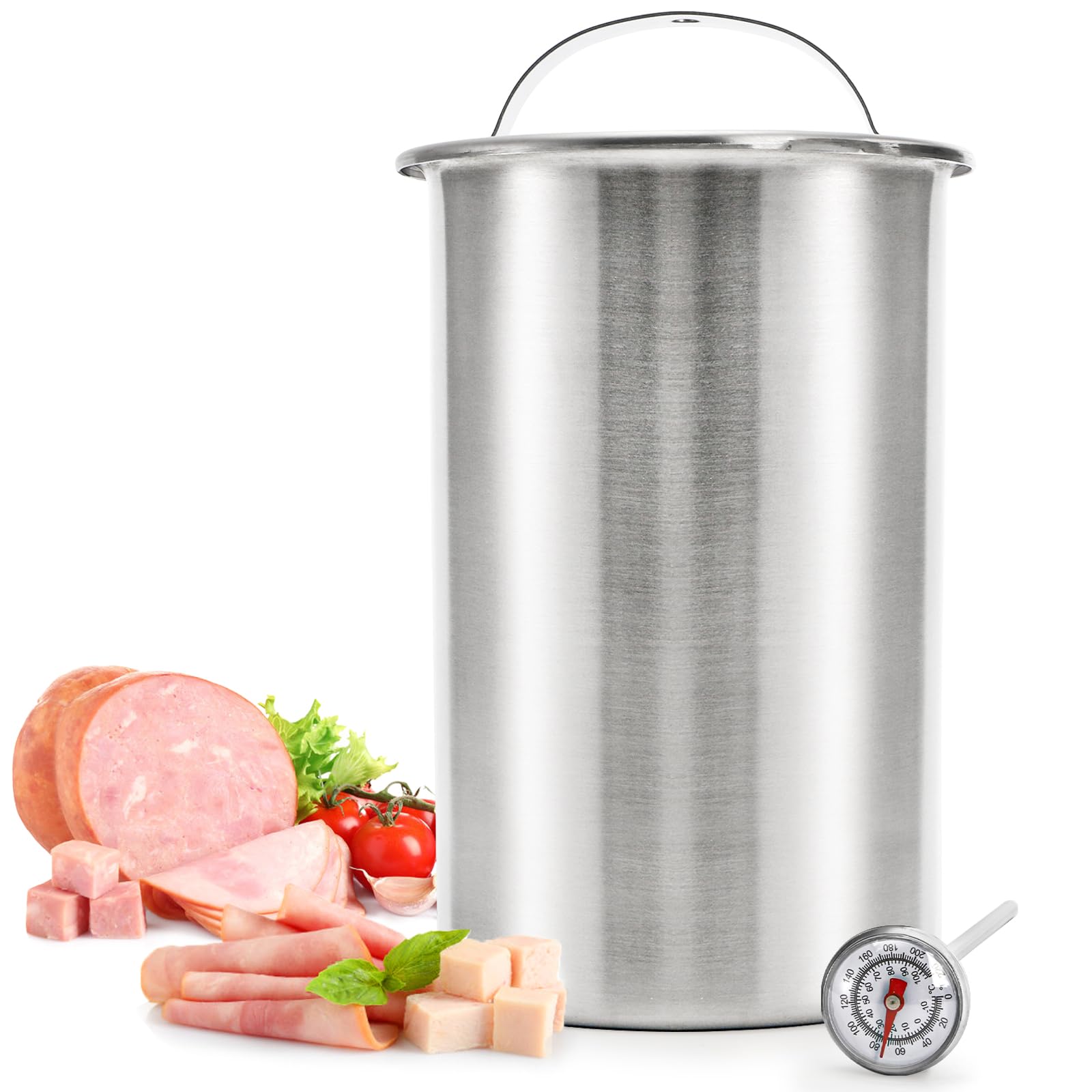 Kingrol Stainless Steel Ham Press with Built-in Thermometer - Heavy Duty Meat Press Tool for Bacon, Bologna & Sandwich Making | Perfect for Deli, BBQ & Home Kitchen Use