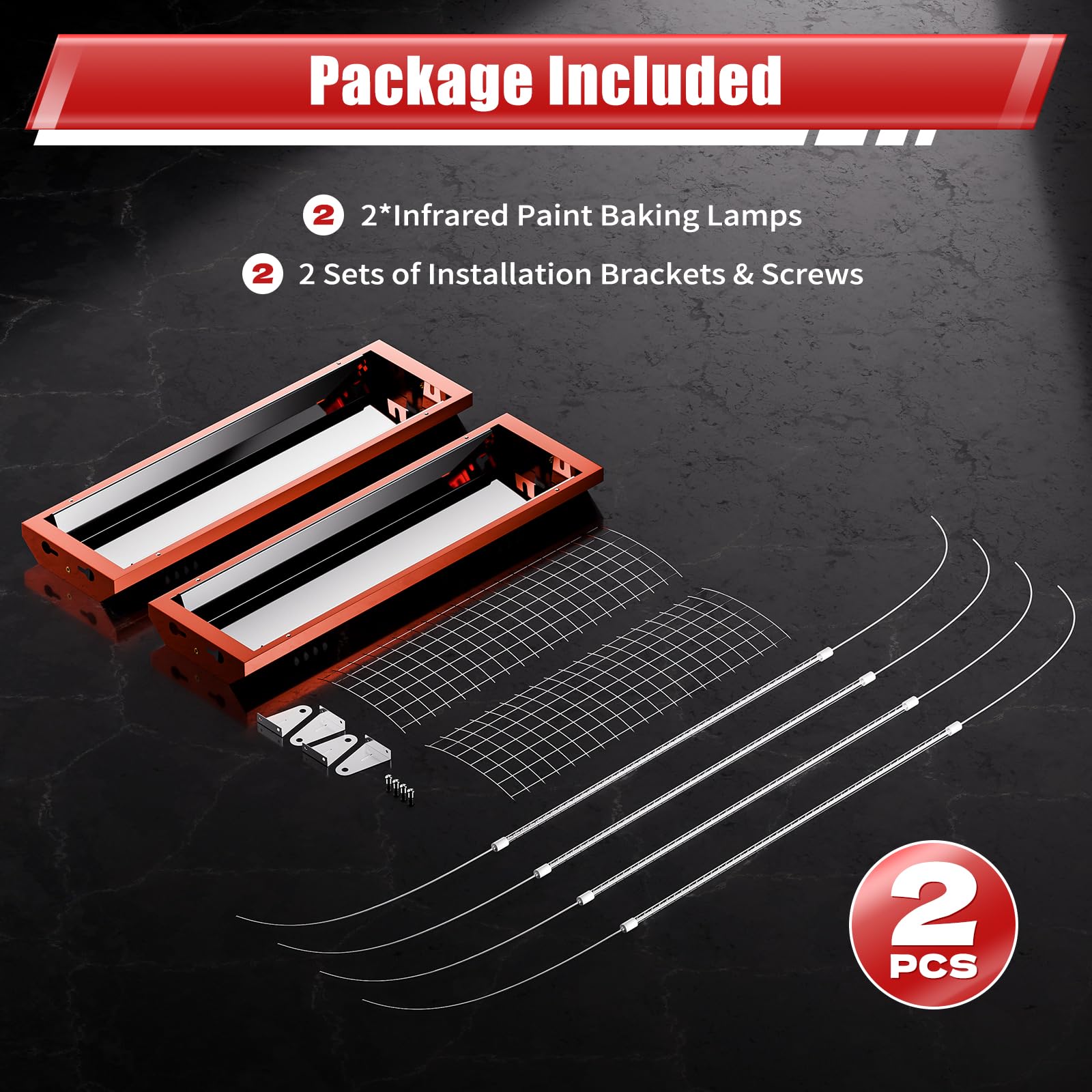 2000W Infrared Paint Curing Lamp - 2 Pack Professional Automotive & Furniture Paint Drying Heat Lamps for Auto Body Shops, Woodworking, DIY Projects - Fast Drying for Car Paint Booths & Wood Finishing