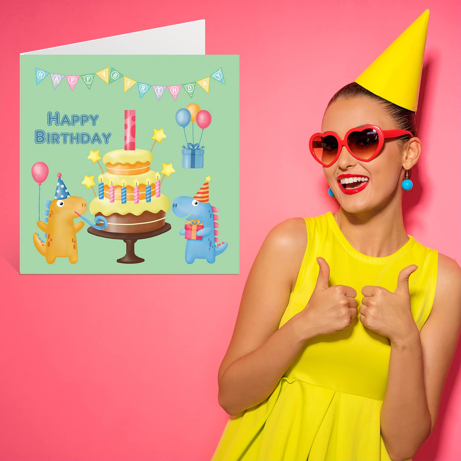 Dinosaur Birthday Card for 1 Year Old Boy - First Birthday Greeting Card for Son, Nephew, Grandson - 5.7 x 5.7 Inch Kids Party Card - Perfect for Baby's First Birthday Celebration & Dinosaur-Themed Parties