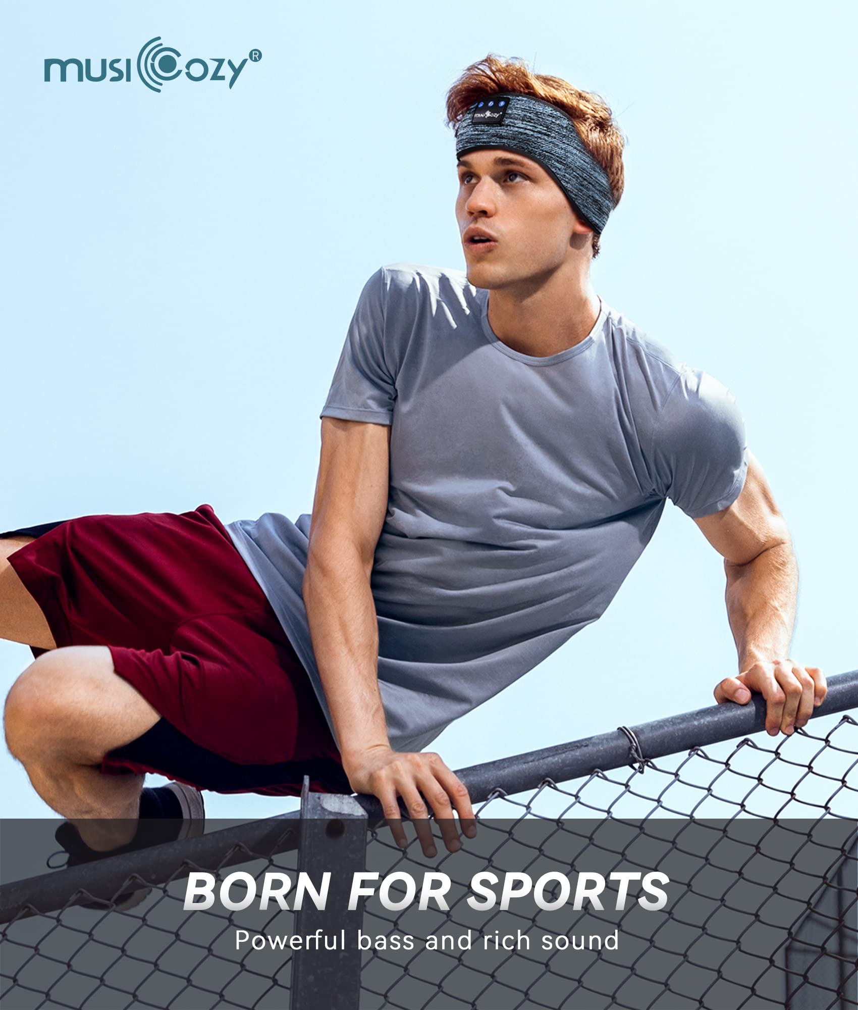 Musicozy Wireless Sleep Headphones Bluetooth 5.2 Sports Headband with Built-in Speakers & Charging Cable - Perfect for Sleeping, Yoga, Meditation & Travel