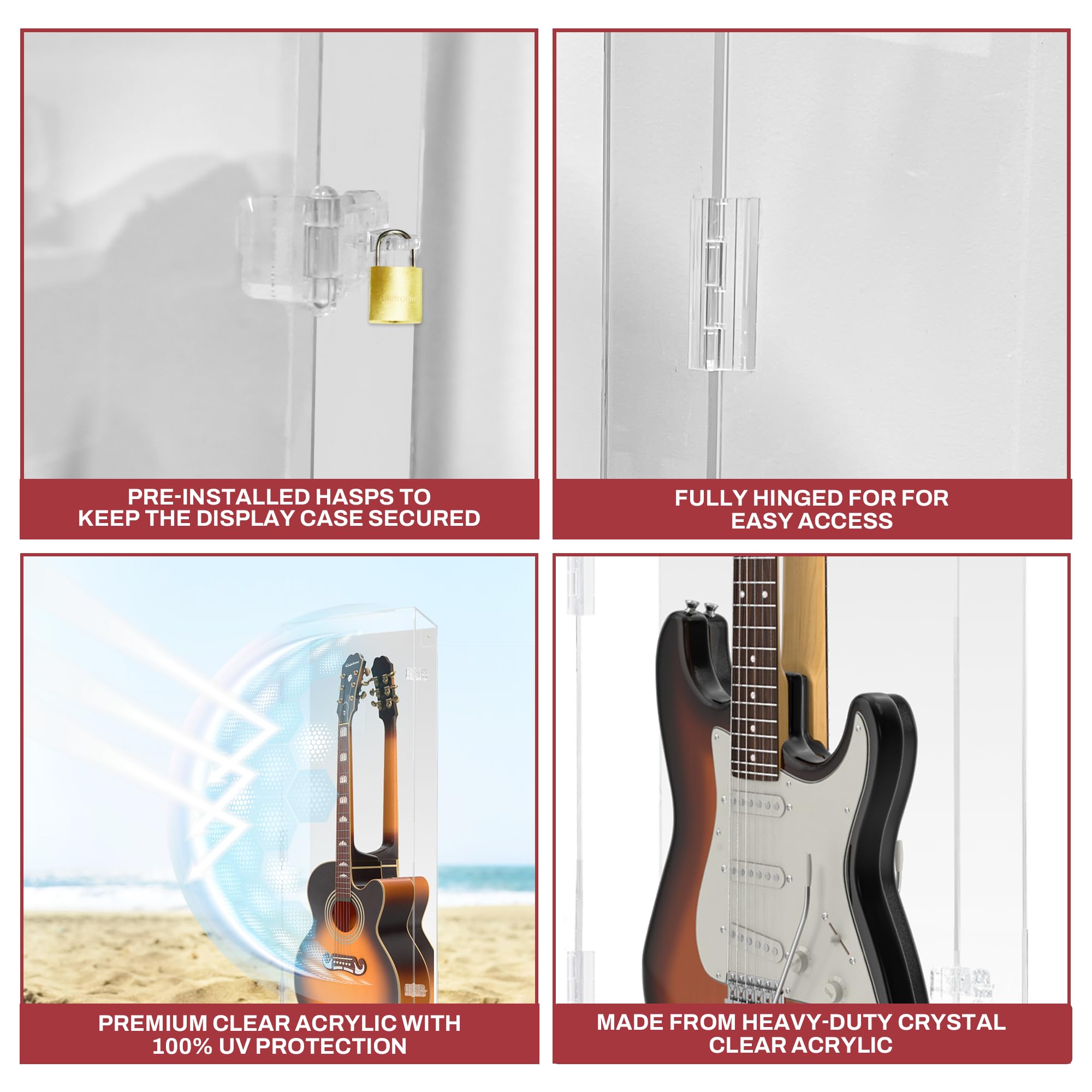 Clear Acrylic Acoustic Guitar Display Case - Horizontal Wall Mount Guitar Case for Protection & Showcase - Perfect for Home Decor, Music Studios & Collector Displays