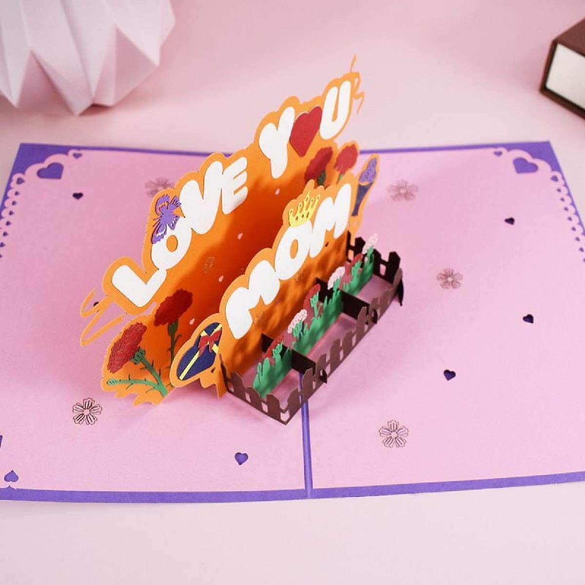 3D Pop-Up Greeting Card for Mom with Envelope - Mother's Day Birthday Gift Card, I Love You Mom Card, Purple Floral Design (6x8 Inch) - Perfect for Mother's Day, Birthday Surprises & Special Occasions