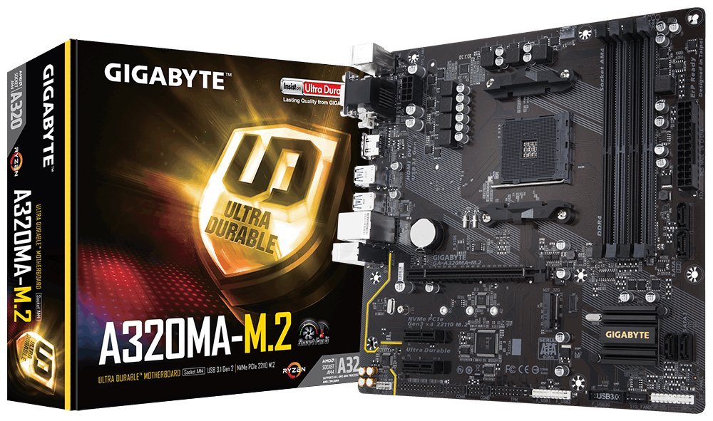 Gigabyte GA-A320MA-M.2 AMD Ryzen AM4 Micro ATX Motherboard - Perfect for Gaming PC Builds & Home Office Workstations
