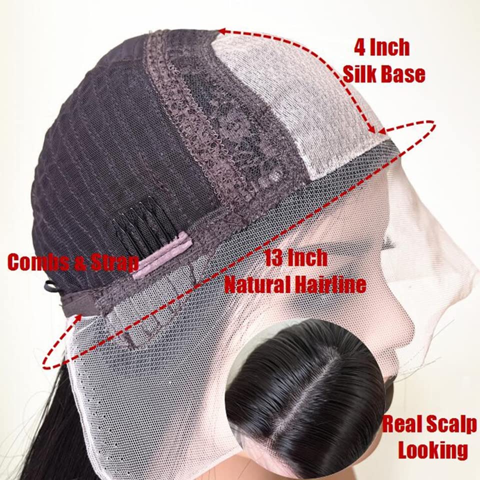 13x4 Lace Front Wigs with Baby Hair - 100% Peruvian Human Hair, Remy Hair 4x4 Closure Wig for Women, Silk Top Lace Frontal Wig with Black Roots (8 Inch, 180 Density) - Perfect for Daily Wear, Parties & Special Occasions