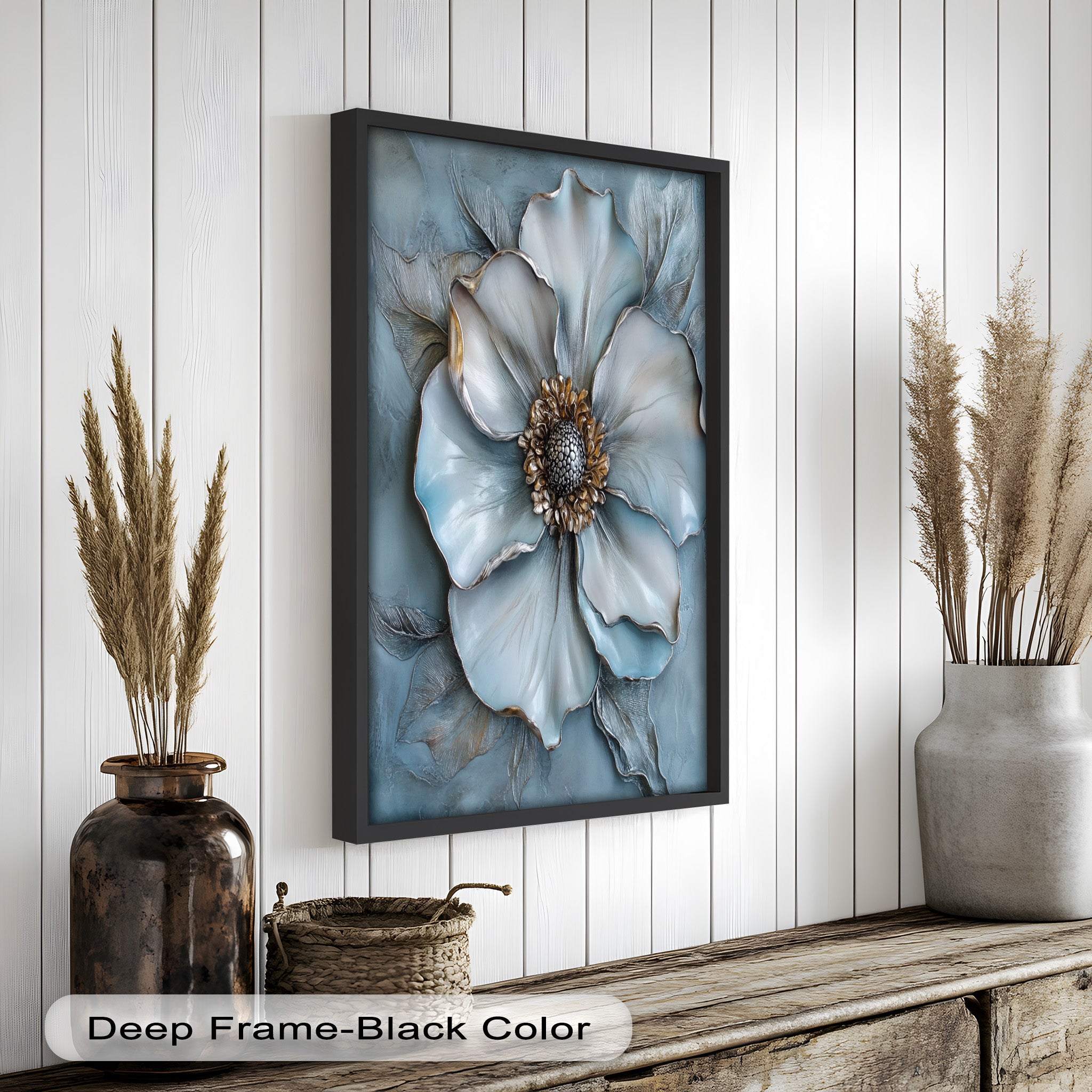 Blue Mist Bloom - Hand-Painted Sculptural Petal Flower Oil Painting Wall Art for Living Room, Bedroom & Office Decor