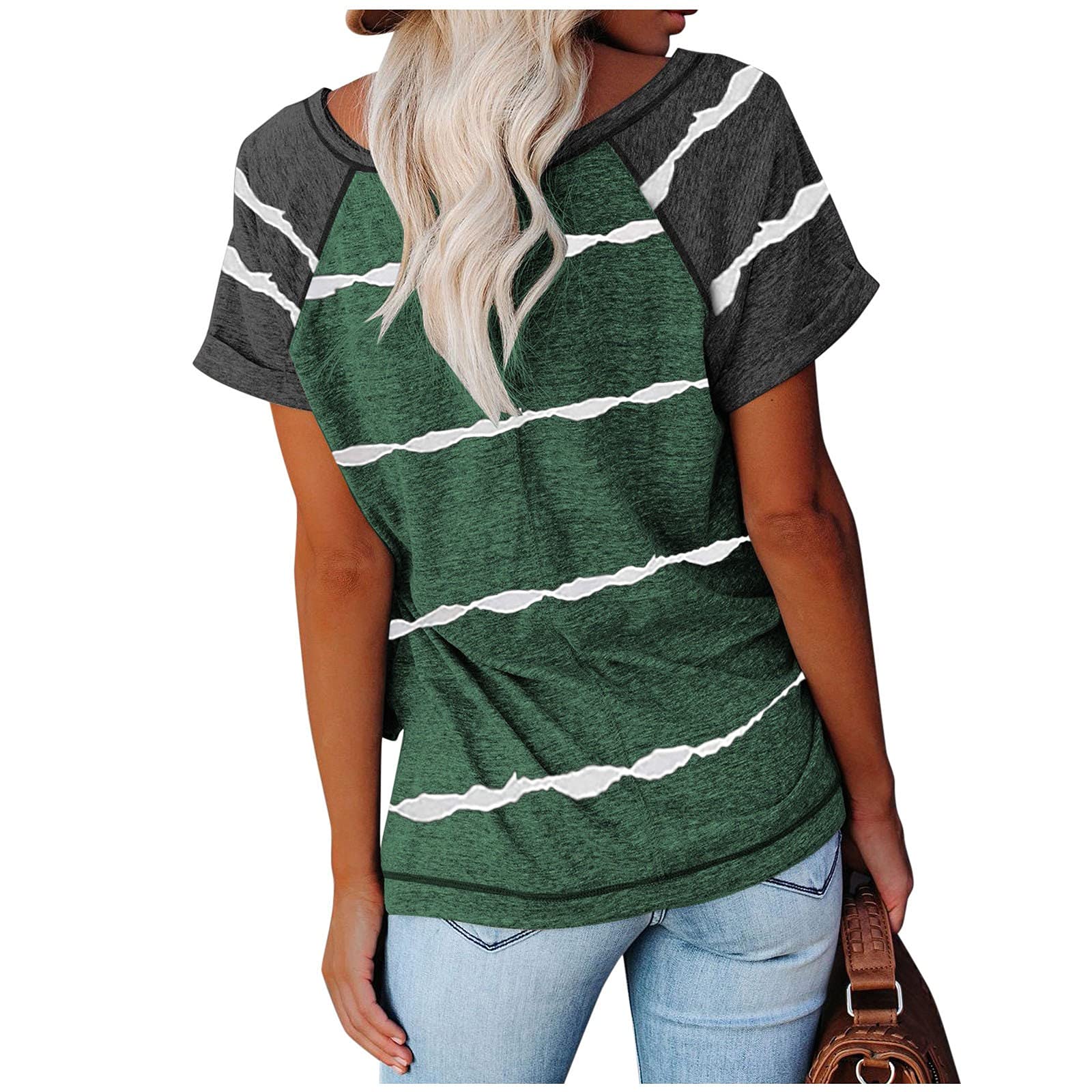 Women's V-Neck Lace Short Sleeve Blouse - Waffle Knit Loose Casual T-Shirt Top for Everyday Wear, Office & Date Night Outfits