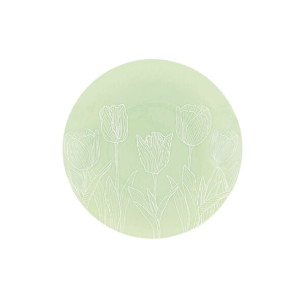 32-Piece Mint Green & White Tulip Round Plastic Dinnerware Set - BPA-Free, Shatterproof (16 Servings) | Perfect for Outdoor Picnics, BBQs, Parties & Everyday Use
