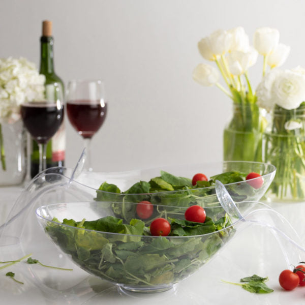 2 Pack Clear Salad Bowls - Spoon Shaped Serving Dishes for Salads, Pasta, Desserts & Party Food - Durable BPA-Free Plastic Bowls for Home, Restaurant & Outdoor Use