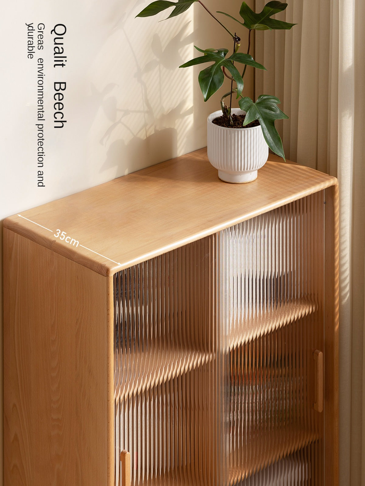 Solid Beech Wood Sliding Door Side Cabinet - Modern Storage Solution for Bedroom, Living Room & Office