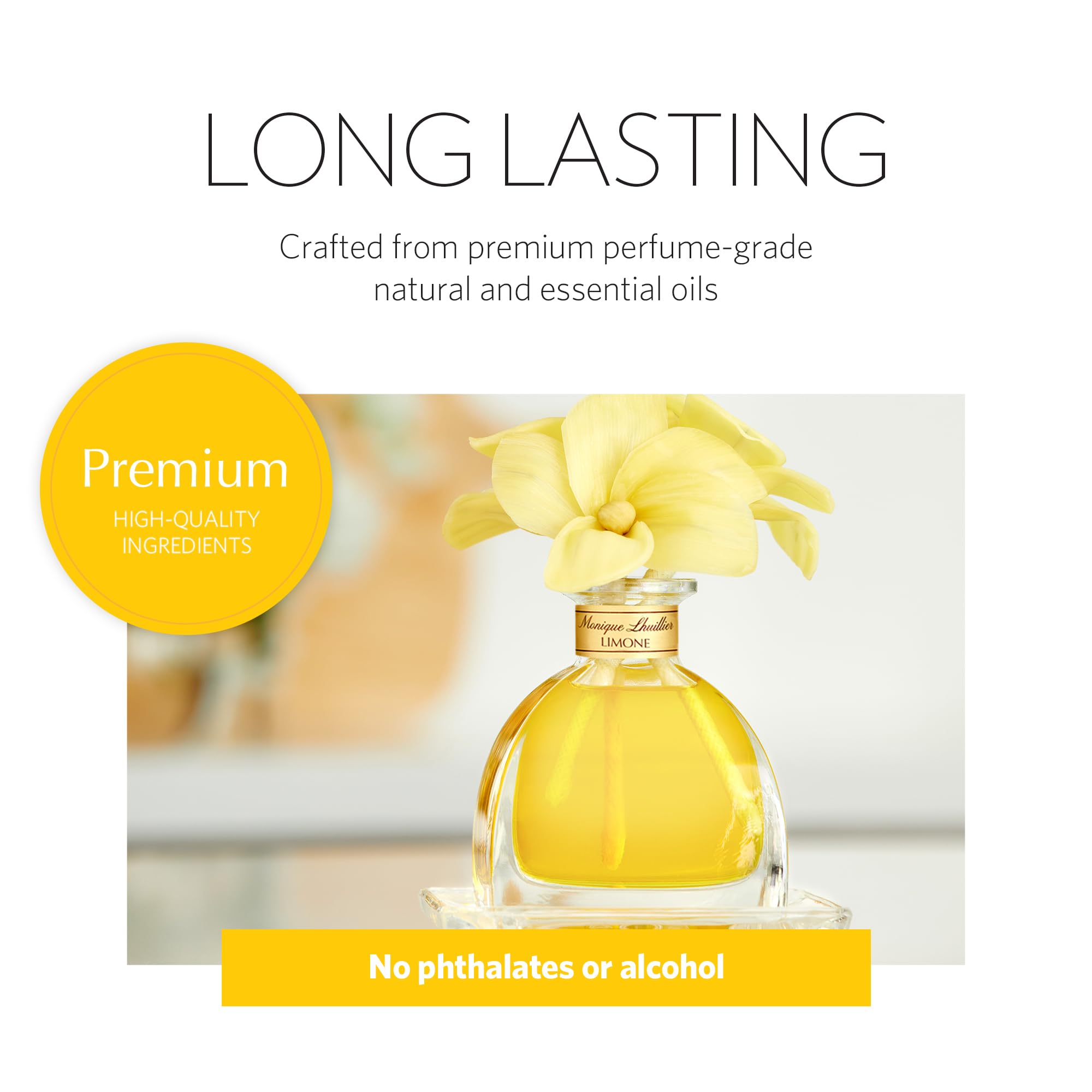 AGRARIA Monique Lhuillier Limone Scented AirEssence Diffuser - 7.4 oz Reed Diffuser with Natural Reeds & Floral Accents | Perfect for Home, Office, Bedroom & Bathroom Aromatherapy