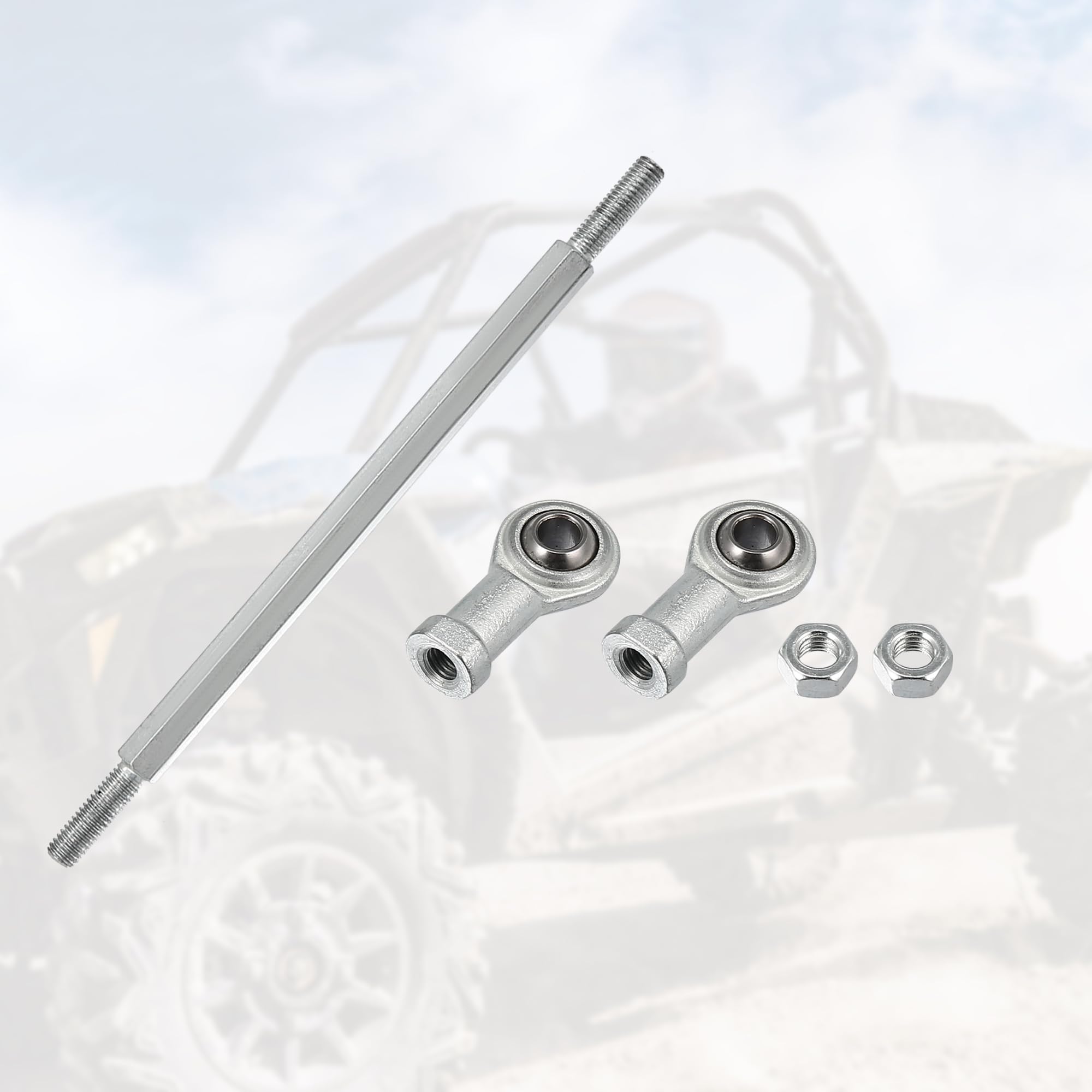 Motoforti 2-Piece 200mm Adjustable Steering Tie Rod Ball Joint with 8mm Hole Diameter - Compatible with 49cc Electric ATV & Go Kart - Silver Tone Steering Suspension Accessory for Enhanced Control & Durability - Perfect for Off-Roading, Racing & DIY Kart Upgrades