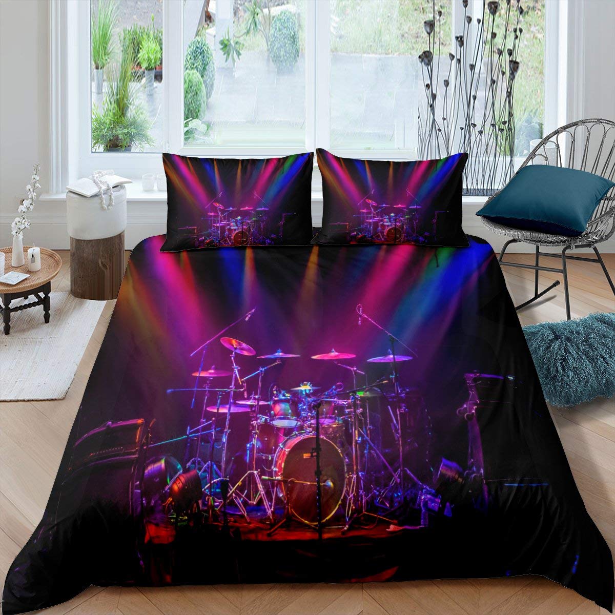 Erosebridal Hip Hop Drum Kit Comforter Cover Set - Rock Music Theme Duvet Cover for Teens & Kids (Twin Size, Purple Grunge Style) | Breathable Luxury Bedding for Boys & Girls | Perfect for Dorm Rooms, Home Decor & Music Lover Gifts