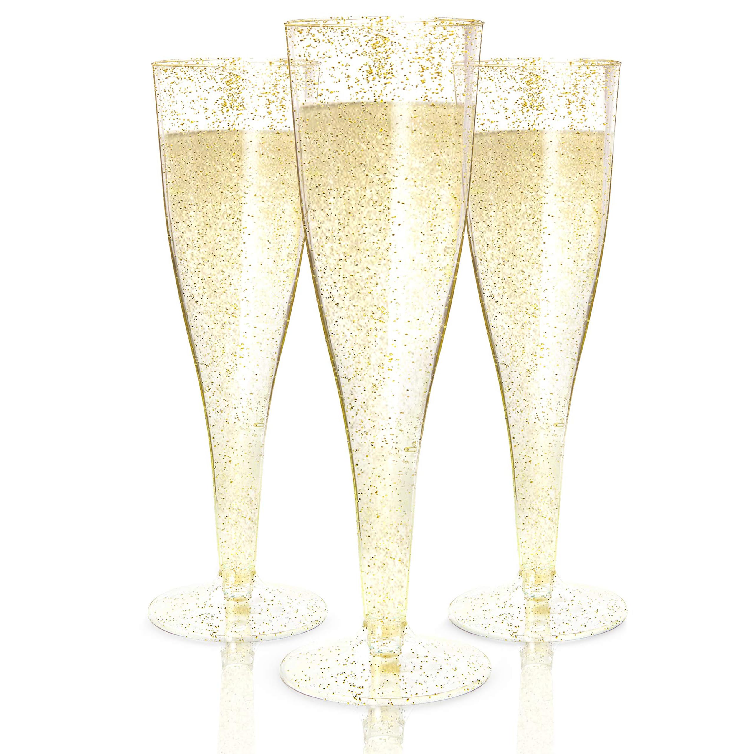 48 Gold Glitter Plastic Champagne Flutes - Disposable Mimosa Party Cups for Weddings, NYE Celebrations & Bridal Showers - Elegant & Shatterproof Drinkware for Toasts & Special Occasions