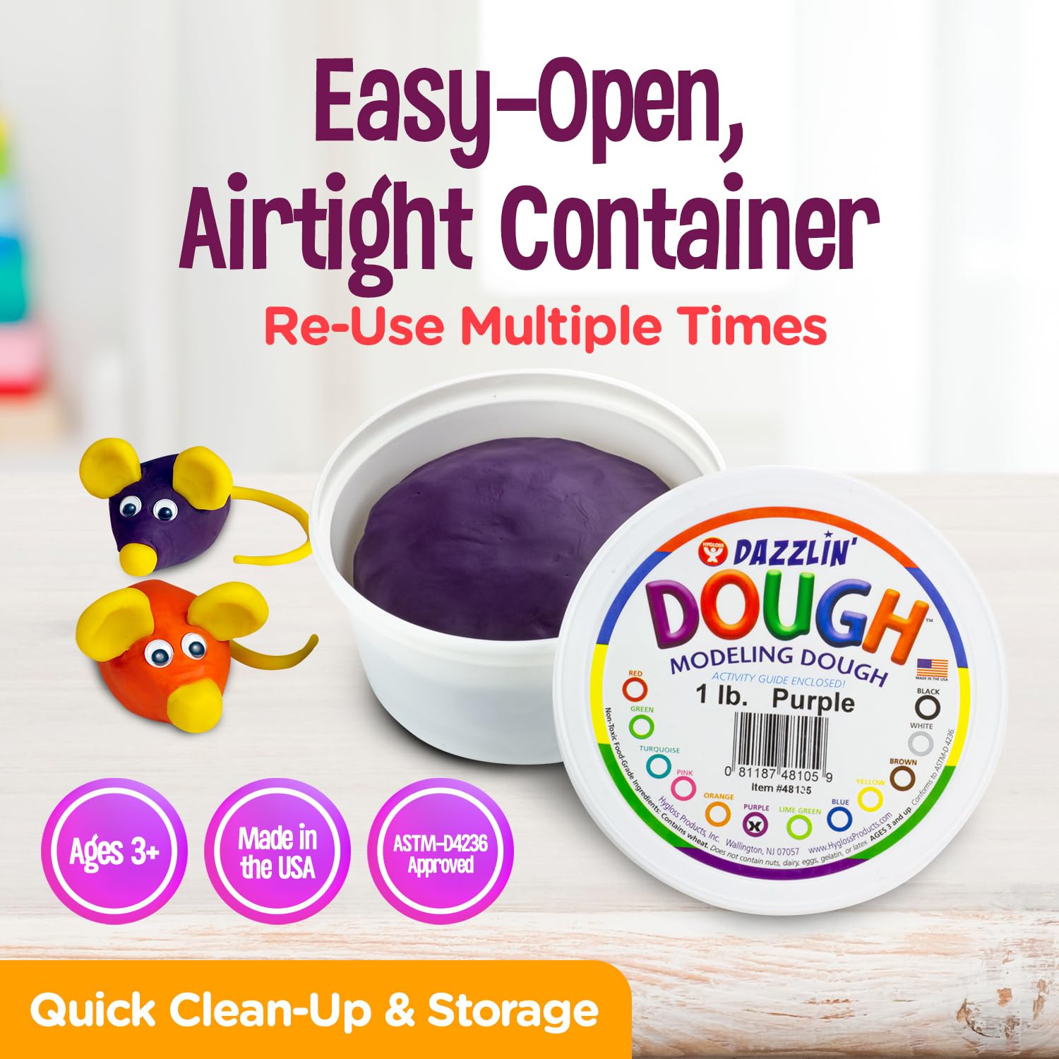 Hygloss 1lb Play Modeling Dough - Non-Toxic & Unscented Kids Art Supplies for Easter Baskets, Party Favors & Classroom Activities - Safe Purple Craft Dough for Children's Creative Play & Sensory Development