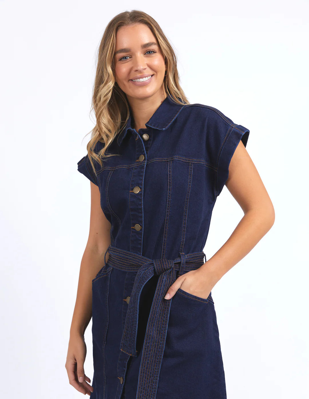 Heidi Dark Blue Denim Short Sleeve Mini Dress with Front Buttons - Casual Summer Outfit for Beach, Party & Date Night