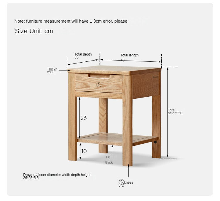 Solid Oak Wood Nightstand - Bedside Table with Drawer for Bedroom Furniture, Perfect for Storage and Decor | Modern & Rustic Home Design