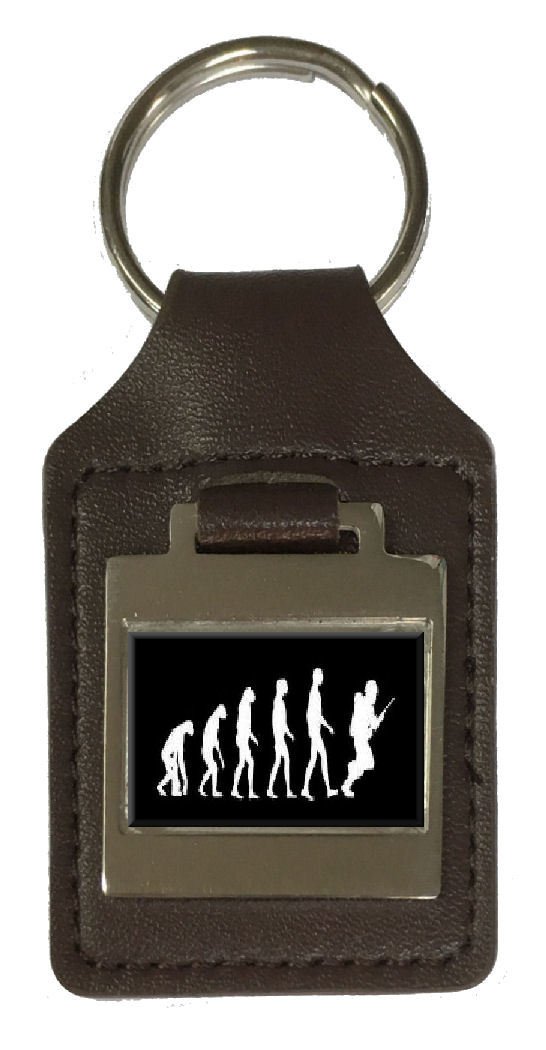 Personalized Engraved Leather Keychain - Evolution of Ape to Man Soldier Design - Perfect Gift for Men, Military Enthusiasts & History Lovers | Office, Travel & Everyday Carry Essential