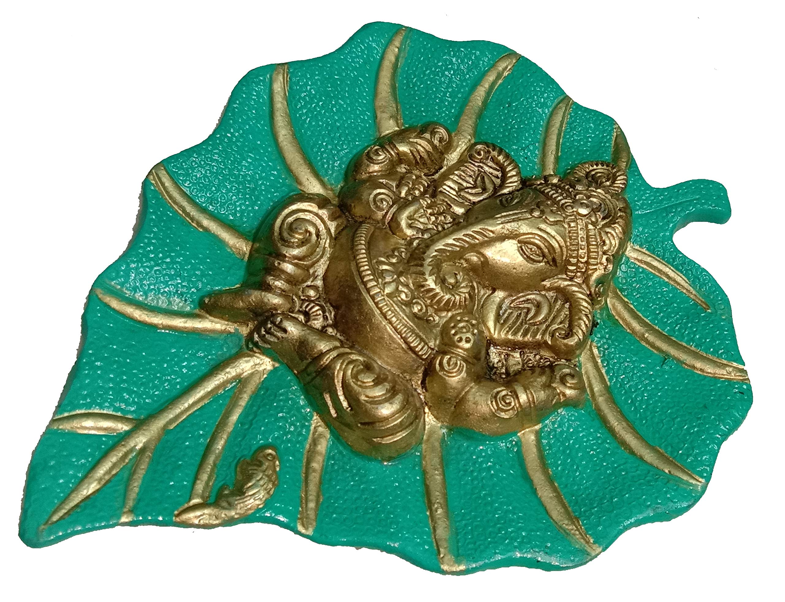 Charmy Crafts Metal Ganesha On Leaf Wall Hanging - Handmade Indian Home Decor for Living Room, Bedroom & Office - Perfect Housewarming Gift, Wedding Present & Spiritual Decor (Aqua Green) - Ideal for Meditation Spaces, Yoga Rooms & Cultural Home Accents