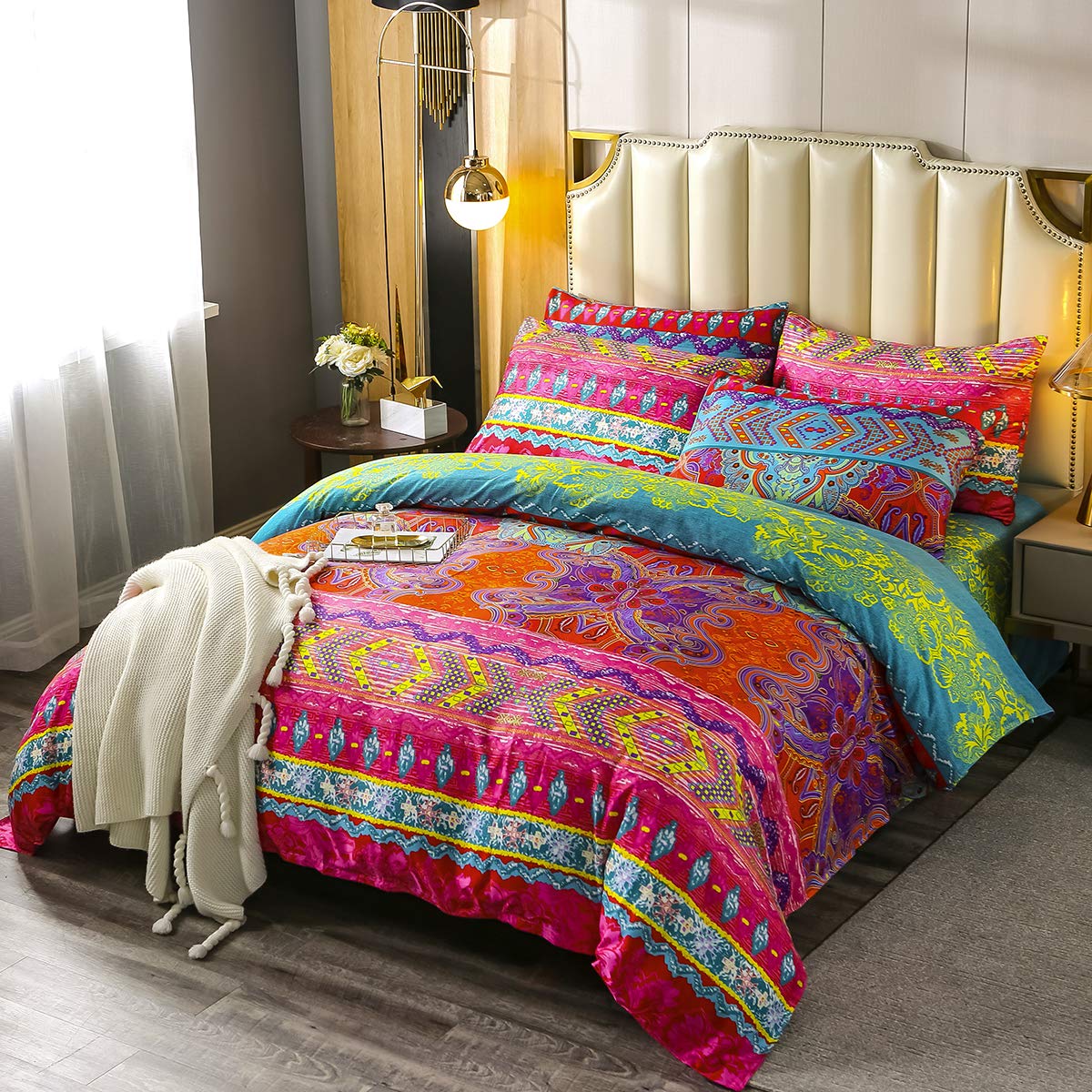 Erosebridal Bohemian Duvet Cover Set 3-Piece King Size - Exotic Boho Bedding with Fade-Resistant Microfiber, Vibrant Printed Comforter Cover - Perfect for Bohemian Bedroom Decor, Guest Rooms & Cozy Retreats