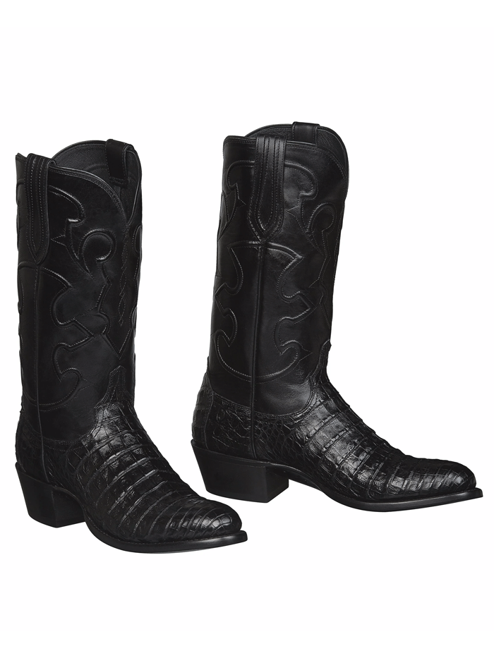 Lucchese M1636.R4 Men's Charles Belly Caiman Cowboy Boots - Black Western Boots for Rodeo, Country Dance & Casual Wear