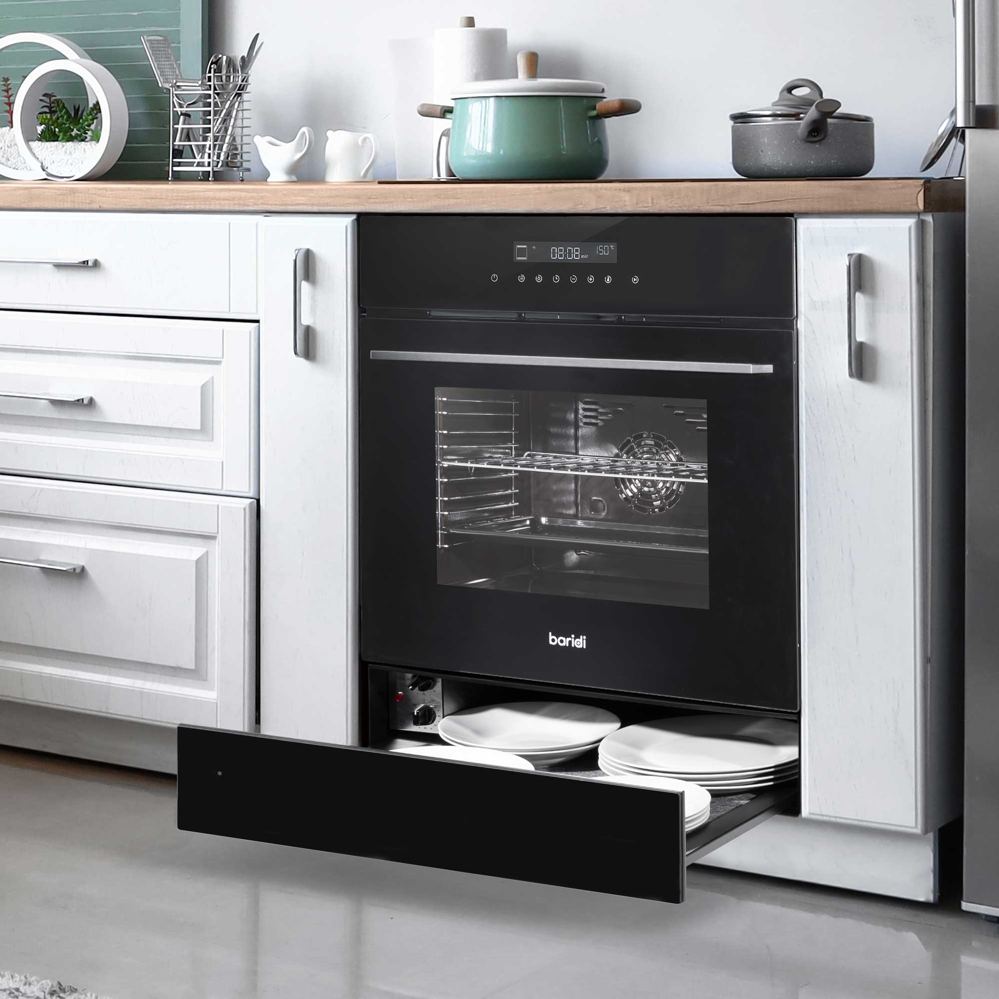 Baridi 60cm Built-In Warming Drawer with Push-to-Open & Anti-Slip Mat - Black DH201 | Perfect for Kitchen, Dining Room & Entertaining