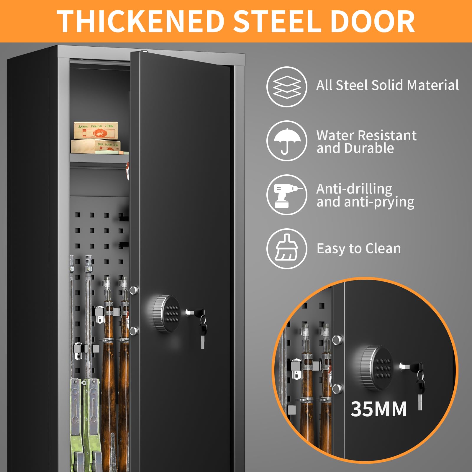 INTERGREAT [2024 NEW] 8-10 Rifle Gun Safe - Electronic Keypad Security Cabinet for Home Defense with Removable Shelf & Storage Pocket | Easy Assembly Gun Safe for Rifles, Pistols & Shotguns | Ideal for Bedroom, Closet or Garage Firearm Storage