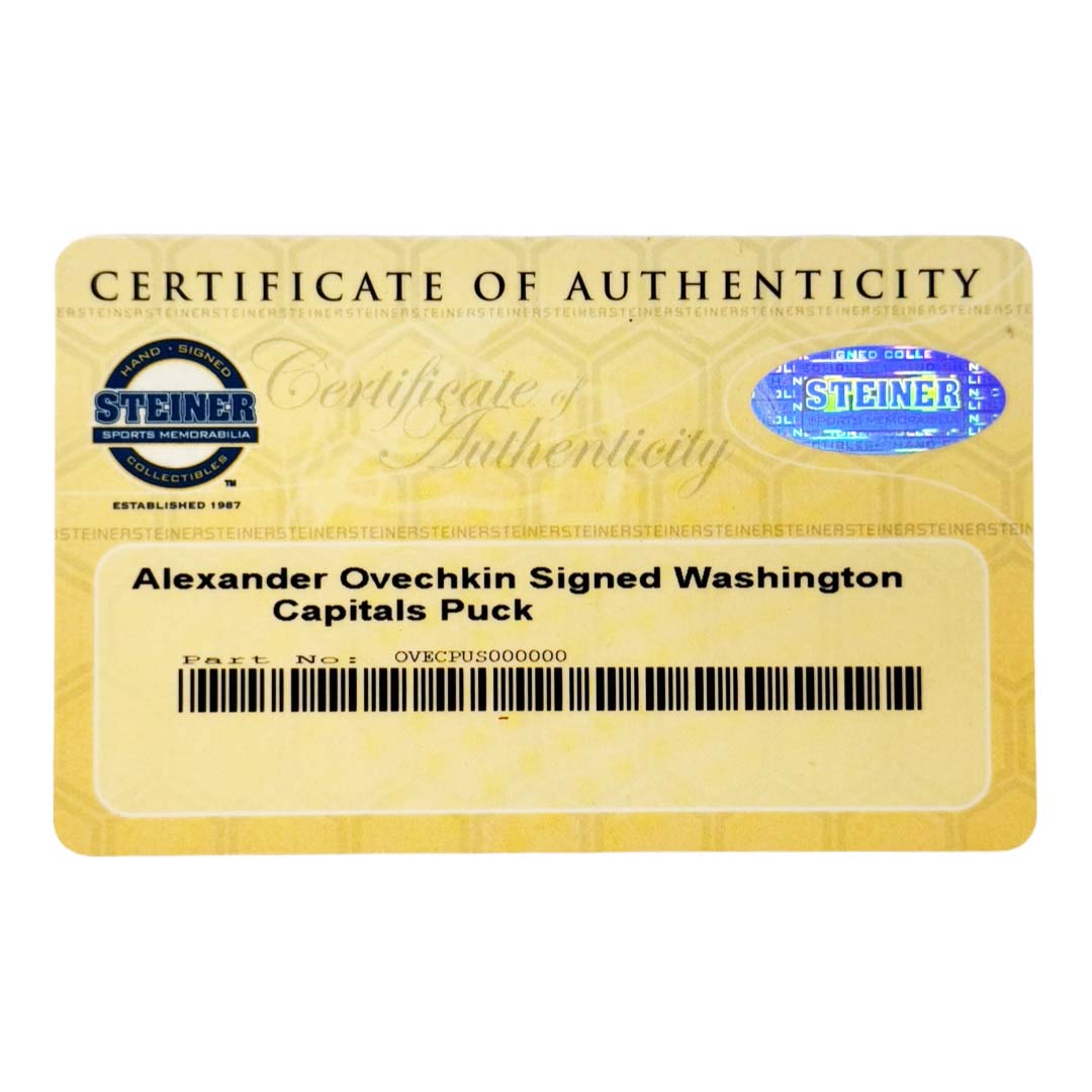 Alexander Ovechkin Autographed Washington Capitals Screaming Eagle Logo Hockey Puck - Certified Steiner Collectible - Perfect for NHL Memorabilia Display & Hockey Fan Gifts