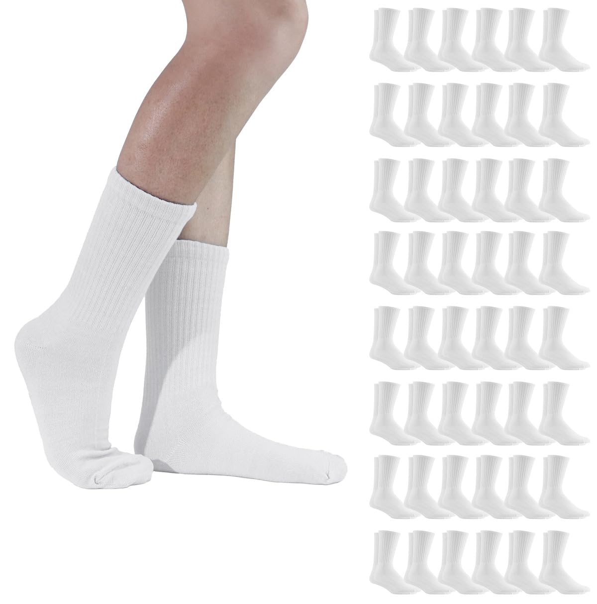 48-Pack Unisex Lightweight Cotton Crew Socks Bulk - Soft Breathable Everyday Socks for Men & Women - Perfect for Homeless Donations, Wholesale, Gifts, and Daily Wear