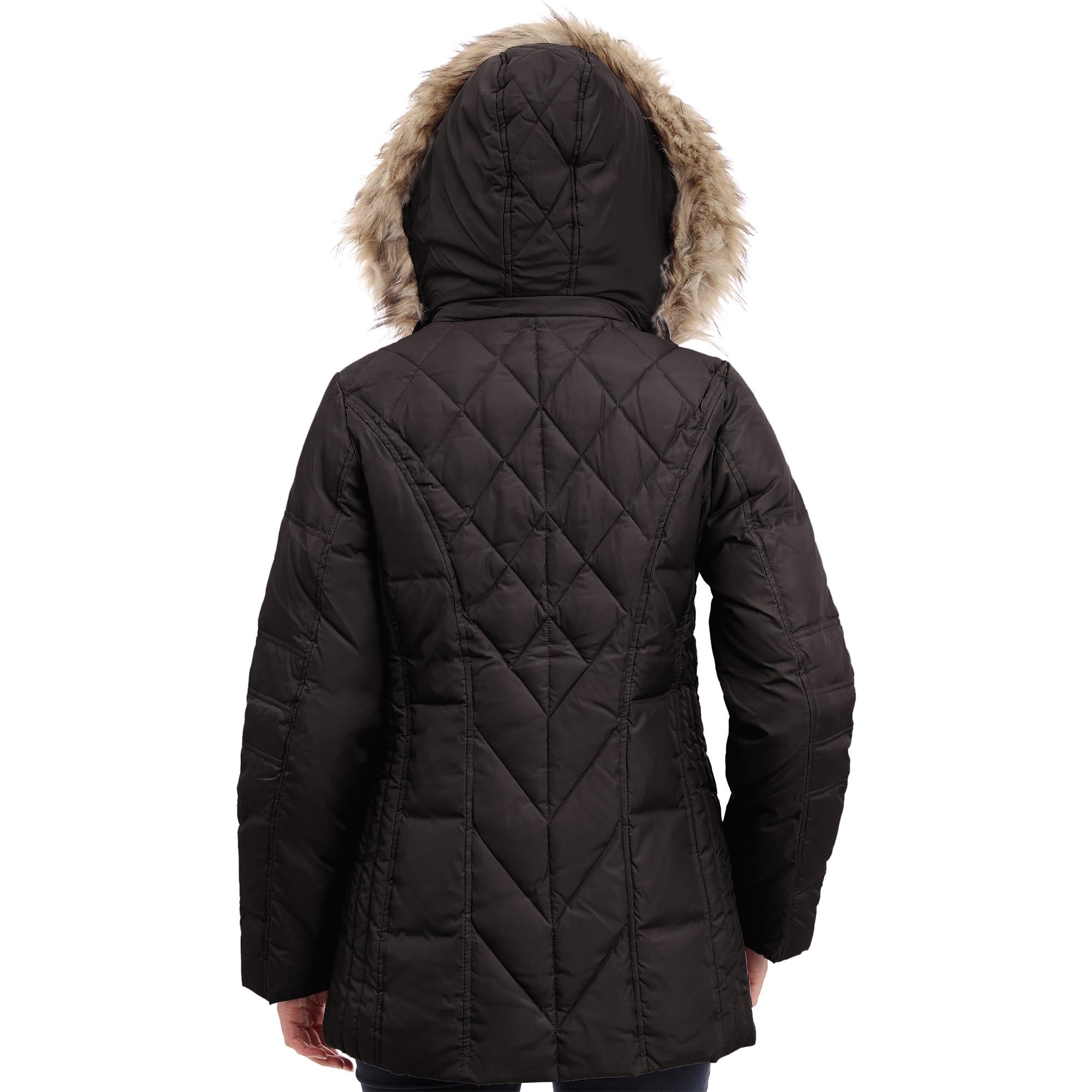 London Fog Women's Diamond Quilted Down Coat - Warm Winter Puffer Jacket with Hood, Water-Resistant, Lightweight for Outdoor Activities, Travel & Daily Commute