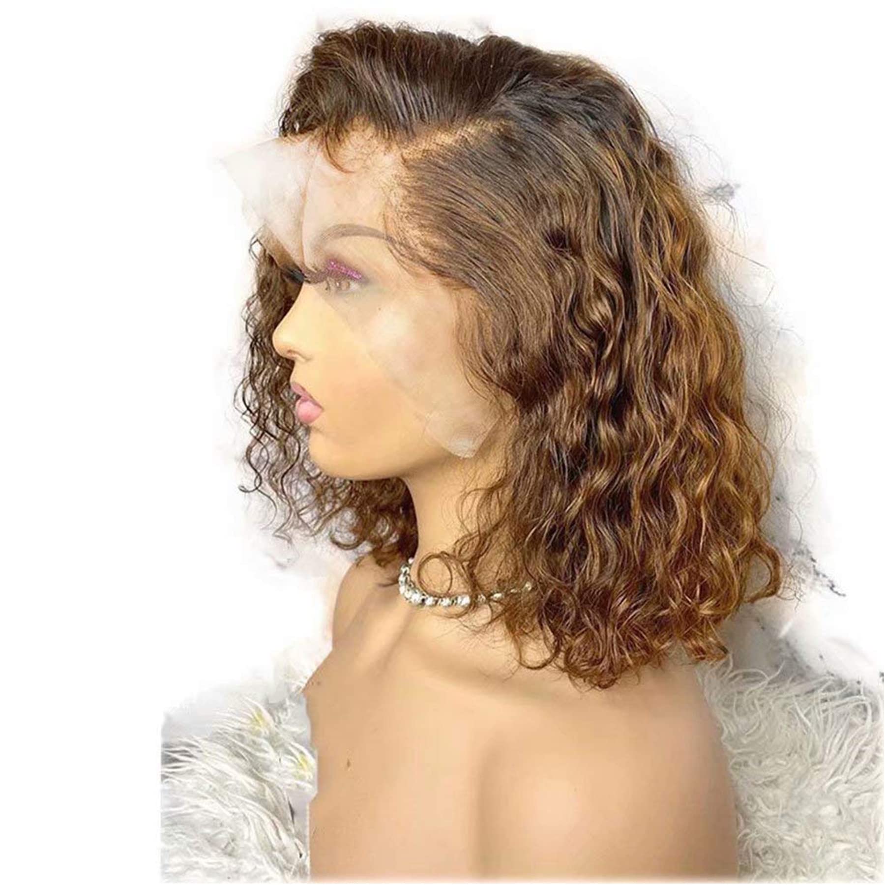 Brazilian Remy Human Hair Wig - Ombre Brown Curly 12 Inch, Glueless HD Transparent 13×4 Lace Front, #4/30 Colored, Preplucked Deep Part with Baby Hair, 150% Density for Black Women | Perfect for Daily Wear, Parties & Special Occasions