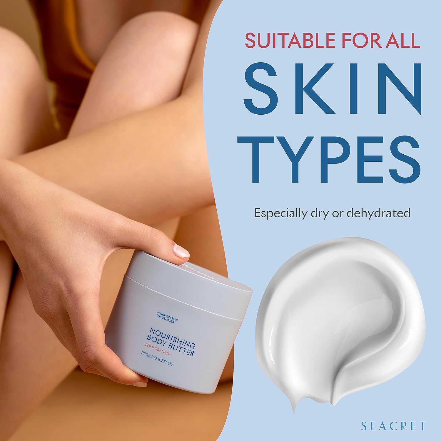 SEACRET Body Butter - Ultra Hydrating Moisturizer Cream with Shea Butter, Cocoa Butter, Vitamins E & C | Dead Sea Minerals | Scented Body Lotion 8.5 FL OZ for Dry Skin Care - Perfect for Daily Hydration & Post-Shower Nourishment
